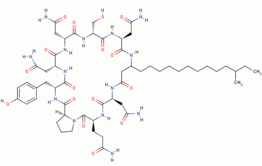 Représentation schméatique de lamycosubtiline, l'un des lipopeptides qui pourraient être utilisés comme biopesticides.